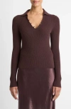 Vince Rib Cashmere & Silk Polo Sweater In Brown