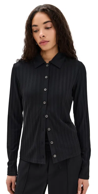 Vince Rib Collared Button Up Black