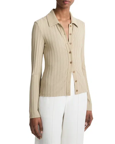 Vince Rib Collared Button Up Shirt In Multi