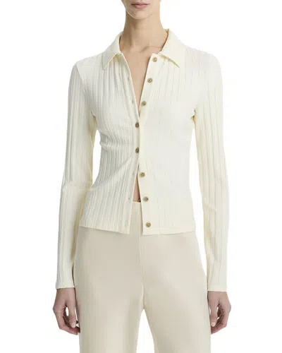 Vince Rib Collared Button Up Shirt In Neutral