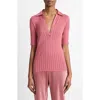 Vince Womens Peony Wood Ribbed V-neck Cotton Polo Shirt In Pink