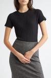 Vince Rib Crewneck Top In Black