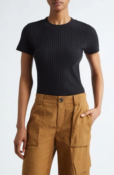 Vince Rib Crewneck Top In Black