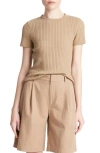 Vince Ribbed Short-sleeve Crewneck Top In Cocoon
