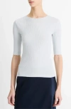 Vince Ribbed Elbow-sleeve Crewneck Top In Opal Grey