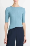 Vince Ribbed Stretch-cotton T-shirt In Sky Steel