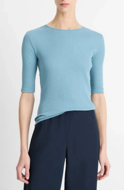 Vince Ribbed Stretch-cotton T-shirt In Light Blue
