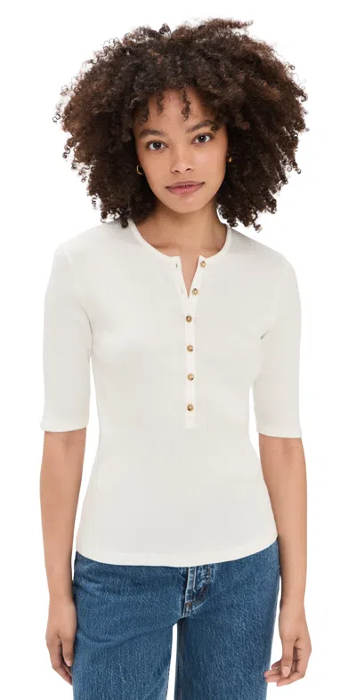 Vince Rib Elbow Sleeve Henley Tee Off White In Neutral