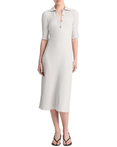 VINCE RIB ELBOW-SLEEVE POLO MIDI DRESS