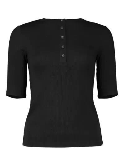 Vince Rib Henley Top In Black