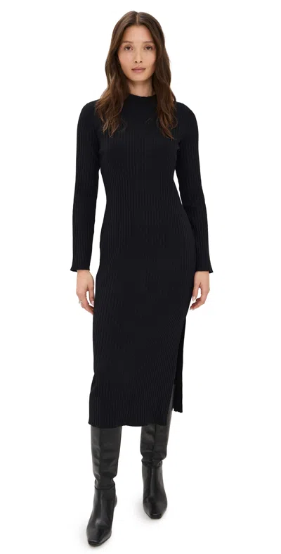 Vince Rib High Crew Neck Dress Black