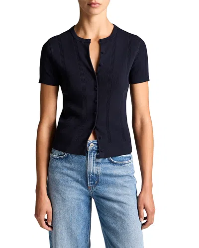 Vince Rib Knit Cardigan Sweater In Blue