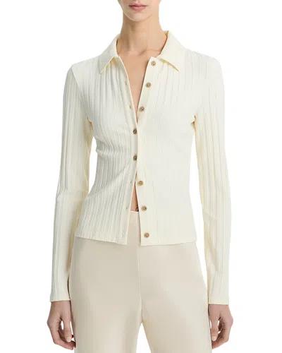 VINCE RIB KNIT COLLARED CARDIGAN