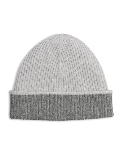 Vince Rib Knit Double Layer Cashmere Beanie In Charcoal Grey