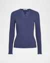 Vince Rib-knit Long-sleeve Henley Top In Multi
