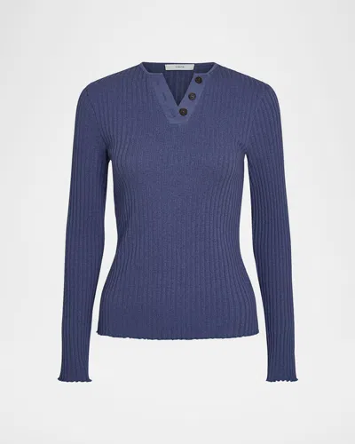VINCE RIB-KNIT LONG-SLEEVE HENLEY TOP