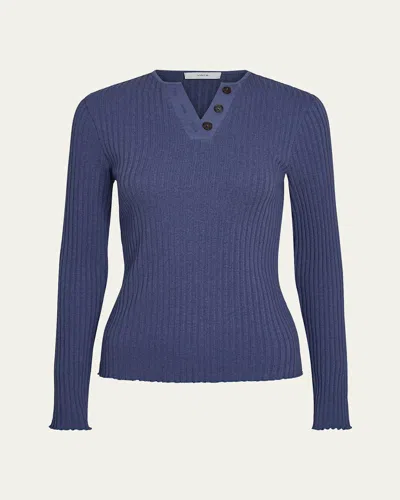 Vince Rib-knit Long-sleeve Henley Top In Dk Peri