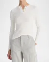 Vince Cotton Blend Rib Henley Sweater In White