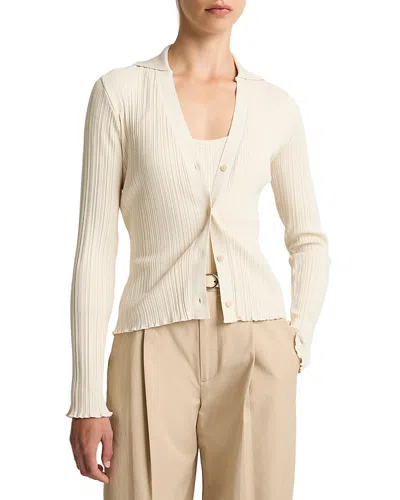 Vince Rib Knit Polo Cardigan Sweater In Neutral