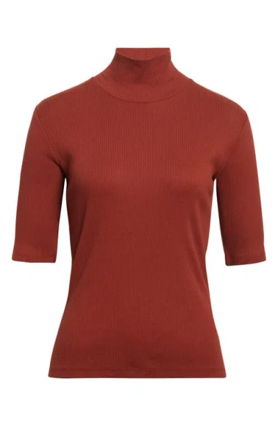 Vince Rib Knit Turtleneck Top In Red