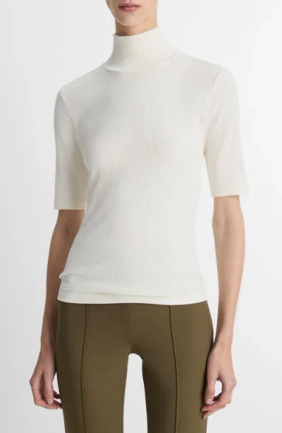 Vince Elbow Sleeve Turtleneck Top In White