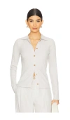 Vince Rib Polo Button Up Salt Glass In Ivory
