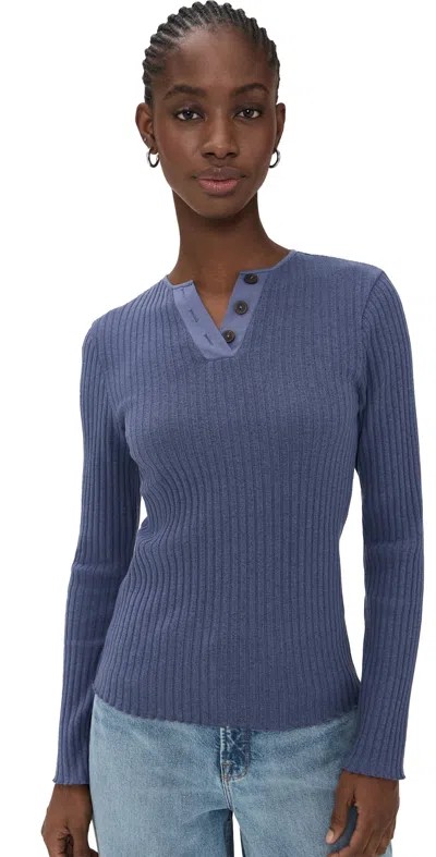 VINCE RIB LONG SLEEVE HENLEY DARK PERIWINKLE