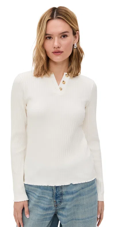 Vince Cotton Blend Rib Henley Sweater In Off White