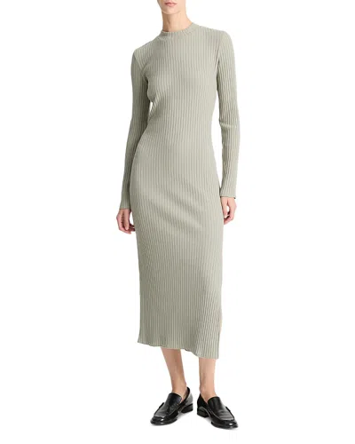 VINCE RIB LONG SLEEVED HIGH CREWNECK DRESS