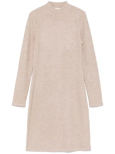 Vince Rib L/s Short Dress In Neutral