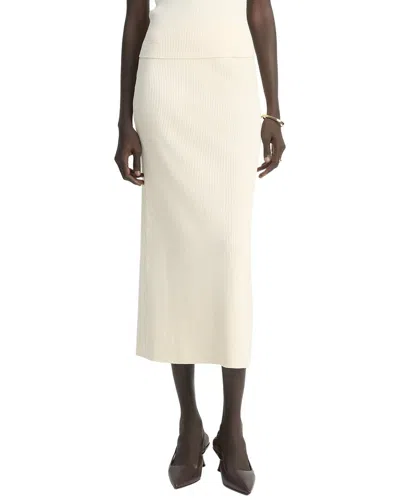 Vince Ribbed-knit Cotton-blend Midi Skirt In Neutral