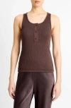 Vince Rib Pima Cotton Henley Tank In Dark Coffee