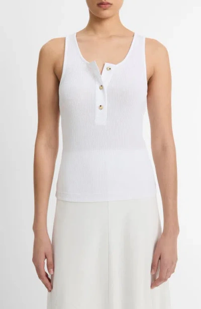 Vince Rib Pima Cotton Henley Tank In Optic White