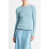 Vince Rib Pima Cotton Long Sleeve Crewneck T-shirt In Jade Sea