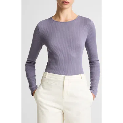 Vince Rib Pima Cotton Long Sleeve Crewneck T-shirt In Purple