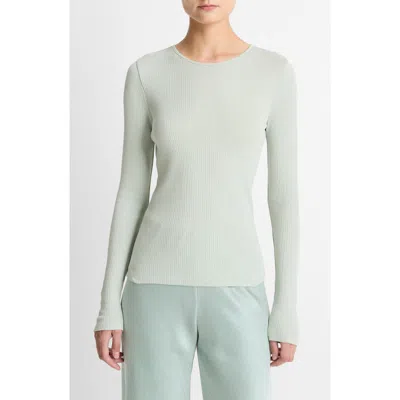Vince Rib Pima Cotton Long Sleeve Crewneck T-shirt In Green