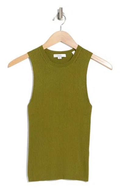 Vince Rib Scoop Neck Cotton Tank In Basil