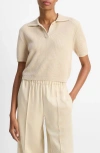 Vince Ribbed Short Sleeve Polo Sweater In White