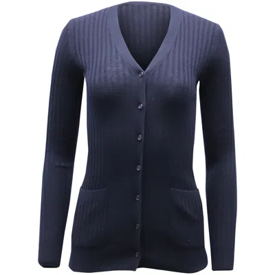 Pre-owned Vince Rib Skinny Cardigan In Navy Blue Cashmere