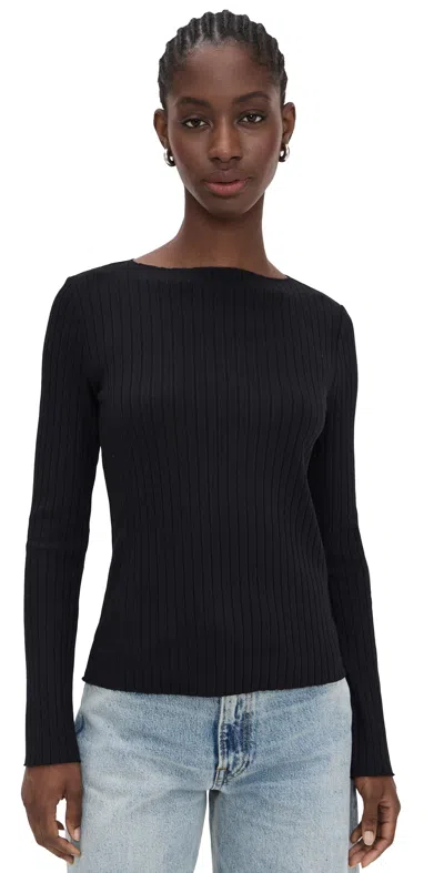 Vince Rib Slash Neck Shirt Black