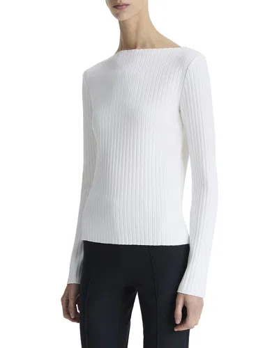 Vince Rib Slash Neck Top In White