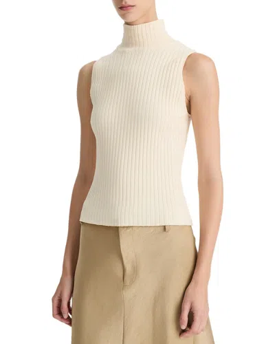 Vince Rib Sleeveless Turtleneck In Chalk