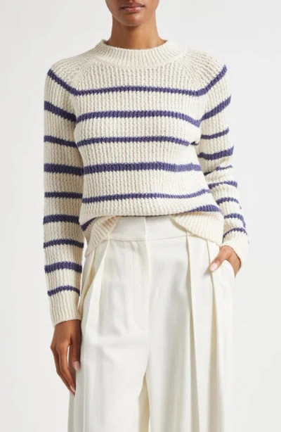 Vince Rib Stripe Crewneck Sweater In White