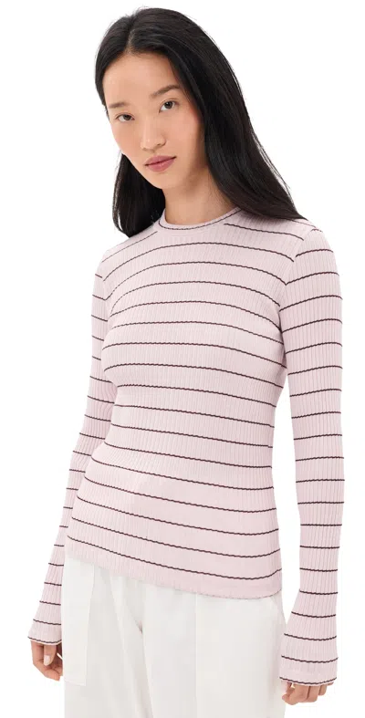 Vince Rib Stripe Long Sleeve Crew Tee Slipper Rose Combo In Multi