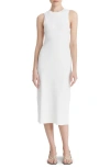 Vince Flared-hem Rib-knit Cotton-blend Jersey Midi Dress In Optic White