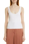 Vince Rib Tie Back Cotton Blend Tank Top In Optic White
