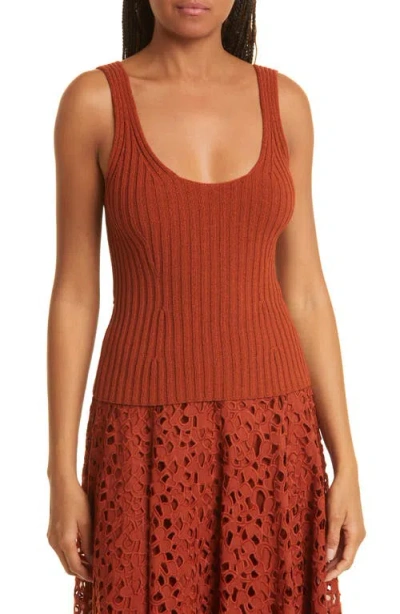 Vince Rib Tie Back Cotton Blend Tank Top In Rust Amber