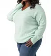 Vince Rib Trim V-neck Sweater - Plus Size In Fluorite In Green