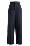 Vince Rib Waistband Wide Leg Pants In Blue