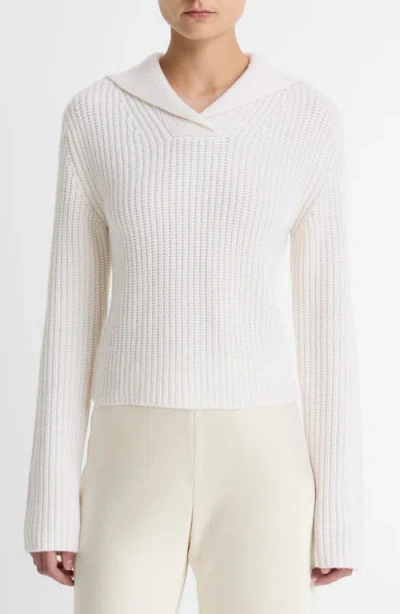 Vince Rib Wool & Cashmere Sailor Collar Sweater In White